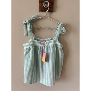 NWT Stoney Clover Lane x Target Size M Linen Blend Tank Top Green White Stripes